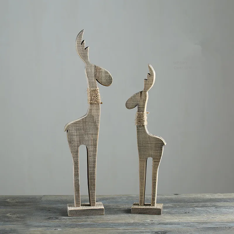 

Creative 100% Handmade Wooden Craft Christmas Decor Reindeer Figurines Home/Bar/Coffee Shop Decoration Holiday Gift