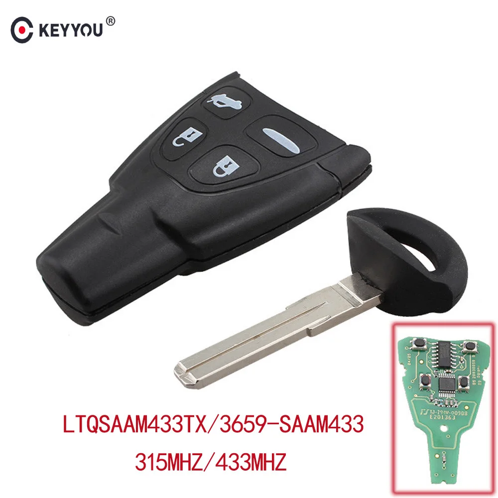

KEYYOU 433MHZ/315MHZ 4 Button Key Fob Keyless Entry Car Remote Control Replacement for Saab 93 LTQSAAM433TX ID46 - PCF7946