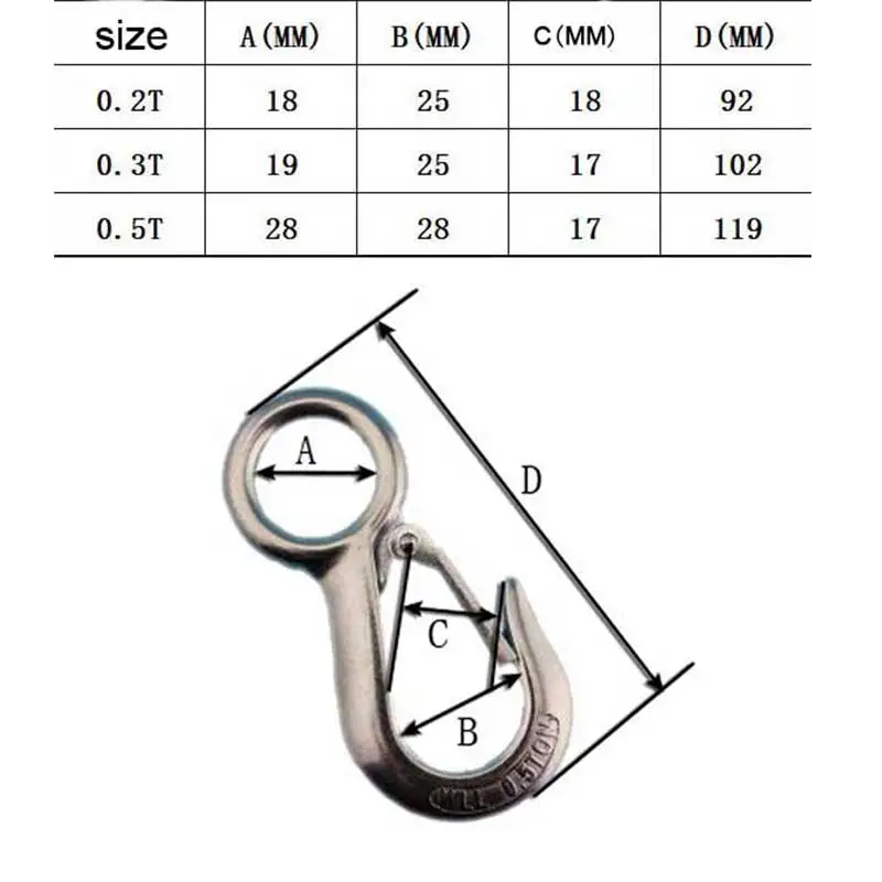 2 шт./компл. 304 нержавеющая сталь большой глаз подъема груза защелкивающиеся крючки крюк крана с safetyморской такелаж Аппаратные аксессуары