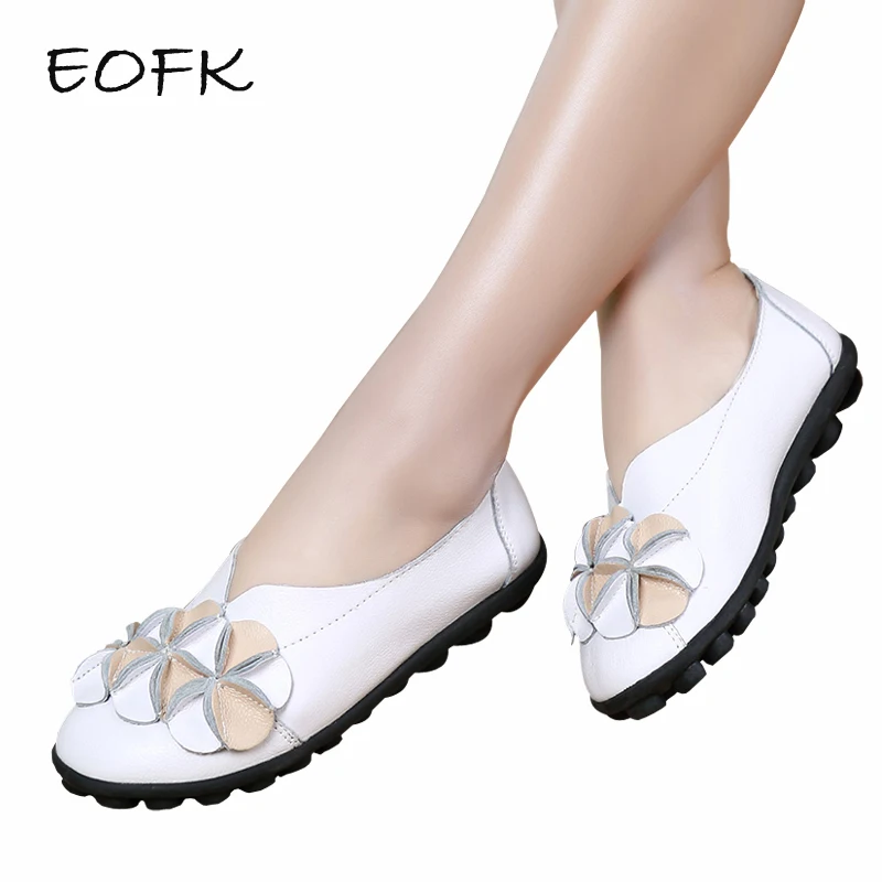 EOFK Women Ballet Flats Leather Shoes Woman Autumn Women's Shoes Slip On Flower Elegant Flats New High Quality Soft Ladies Shoes Women's Shoes