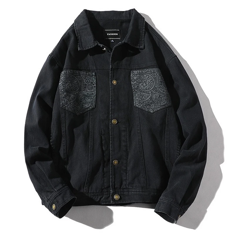 Denim Jacket Men 2019 New Streetwear Turn Down Collar Jacket Casual Print Long Sleeve Coat Hip Hop Men Jackets