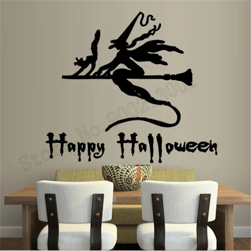 

Vinyl Art Room Sticker Witch Broomstick Halloween Wall Decoration Festival Decal Beauty Poster Mural Removeable Ornament LY564