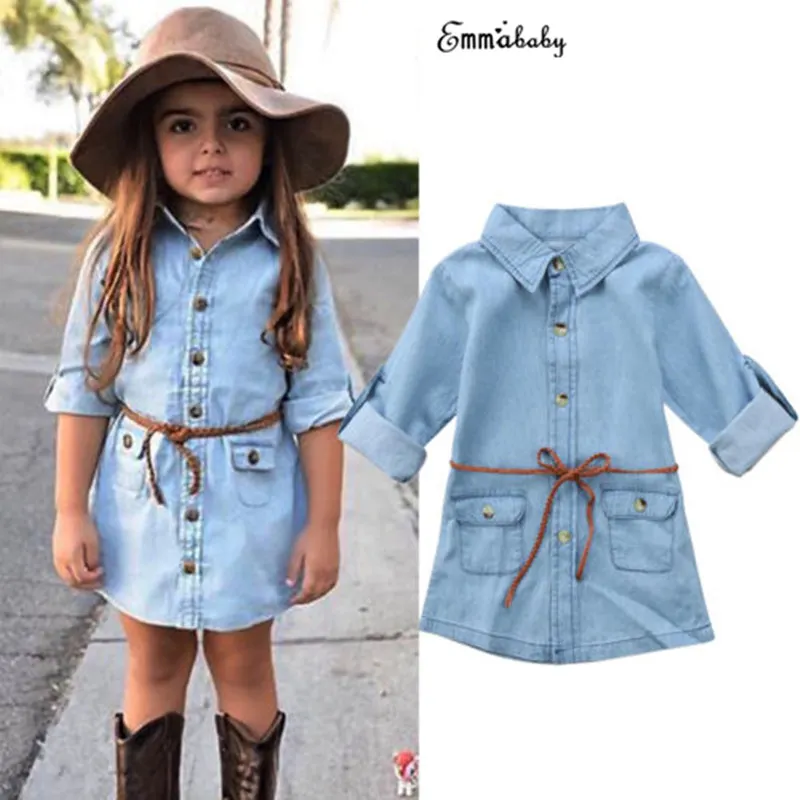 

Lovely Toddler Baby Kids Girl Dress Denim Fashion Dress Fille Jolie Jean Half Long Sleeve Casual Party Dresses Clothes
