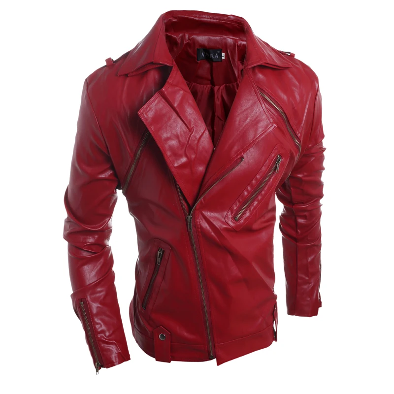 2016 Brand Men's Popular Handsome PU Leather Jacket Punk New Red ...