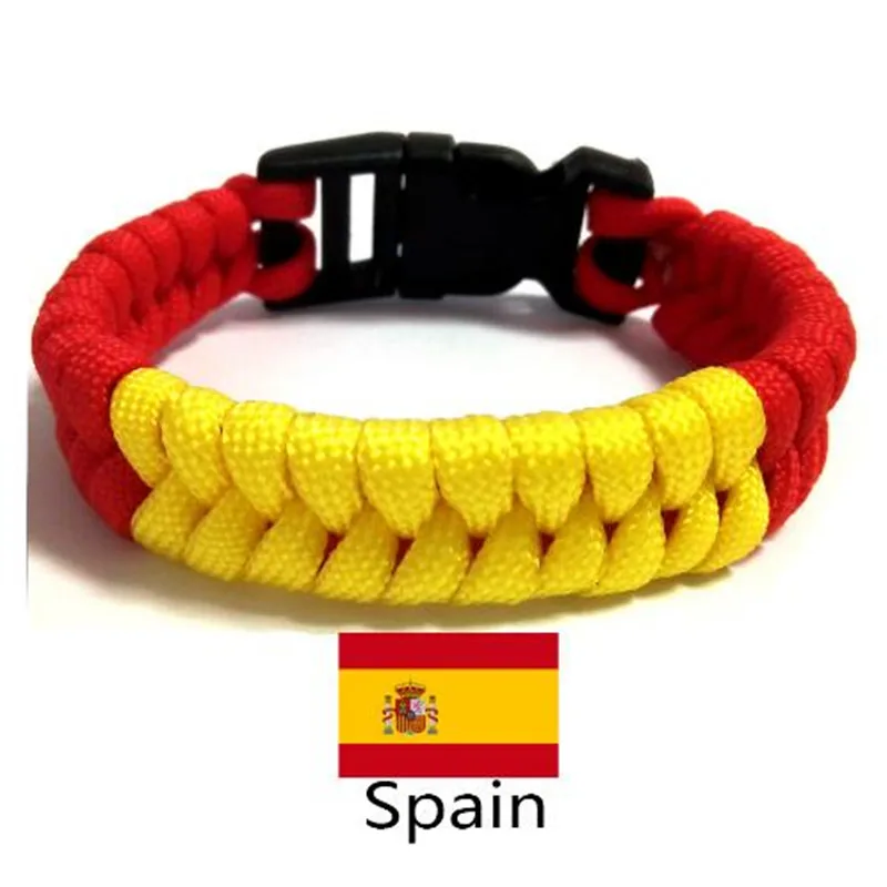 

New Arrival Spain Flag Charm Paracord Survival Bracelet Football Sports Red Yellow Hand-made Bracelets & Bangles For Men Women