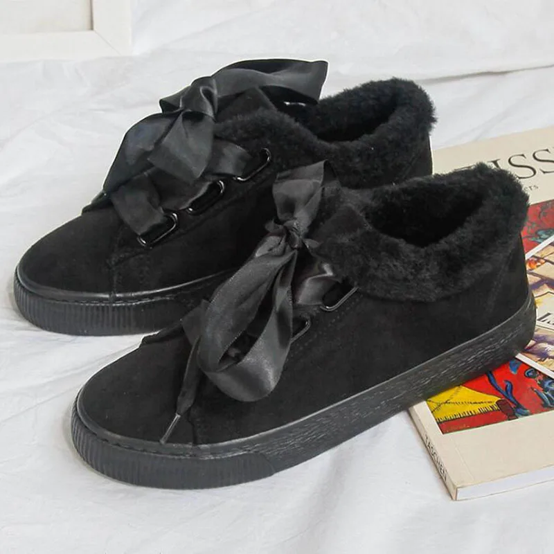 COVOYYAR/ г. Мягкая Повседневная обувь на меху женские кроссовки на платформе, черная женская зимняя обувь зимние ботинки на шнуровке, Нескользящие, размер 40, WSN746