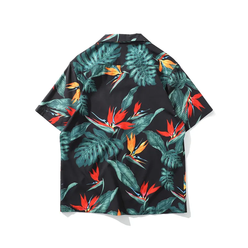 Летние рубашки с цветочным принтом и коротким рукавом, мужские уличные Гавайские повседневные модные пляжные рубашки с карманами в стиле Харадзюку для мужчин, Camisas