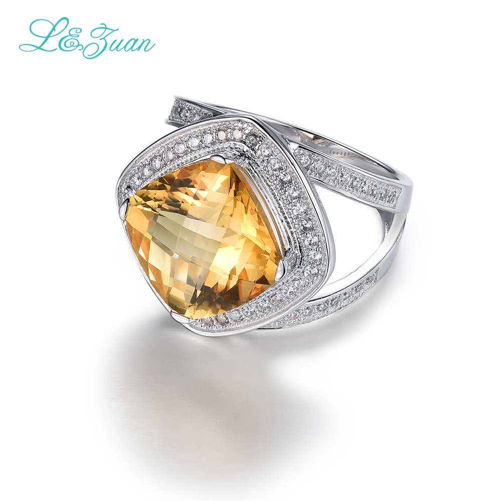 

L&zuan S925 Sterling Silver Jewelry Ring Natural 6.75ct Yellow Crystal Trendiest Rings of Fine jewelry for women
