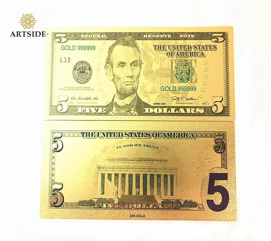 Подарки в античном стиле Америка 24K Золотая фольга поддельные бумажные деньги США 1 доллар для золотой коллекции банкнот - Цвет: New usd 5