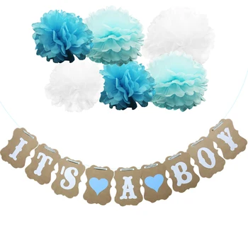 

Baby Shower decotation Kraft Paper Its a Boy Girl Banner Garlands Paper flower Baptism Christening Supplies Paper Photo Props