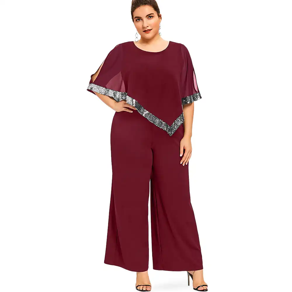 round neck high waist chiffon overlay black jumpsuit