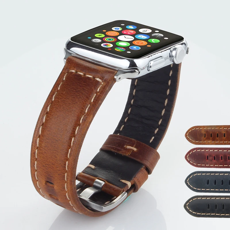 ALK группа для Apple Watch series 4 ремешок 38 40 42 44 мм пояса из натуральной кожи Ремешки наручных часов ремень аксессуары для часов браслет iwatch