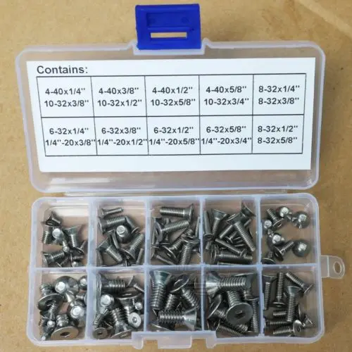 Нержавеющая сталь 4 40 до 1/4 &quot 20 шестигранные винты с плоской головкой набор|socket cap