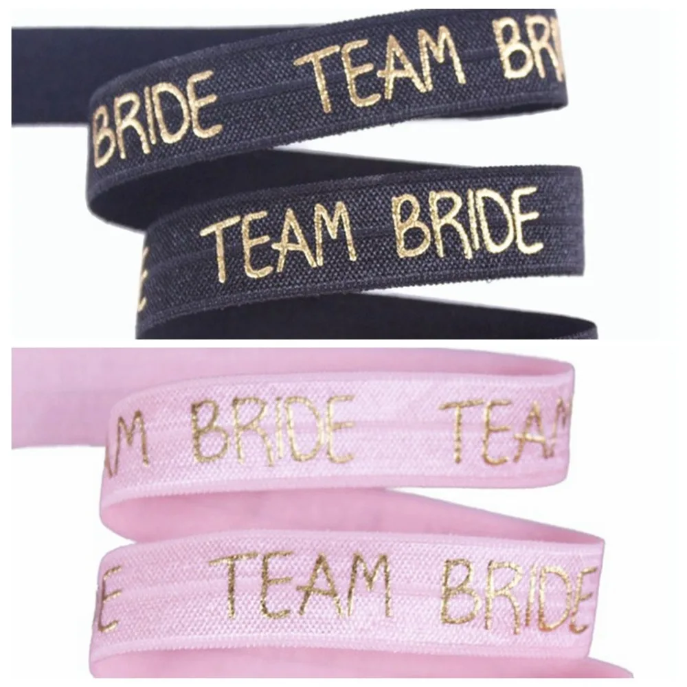 

5/8" Gold foil Team Bride text FOE fold over elastic for wedding accessories welcome custom printed