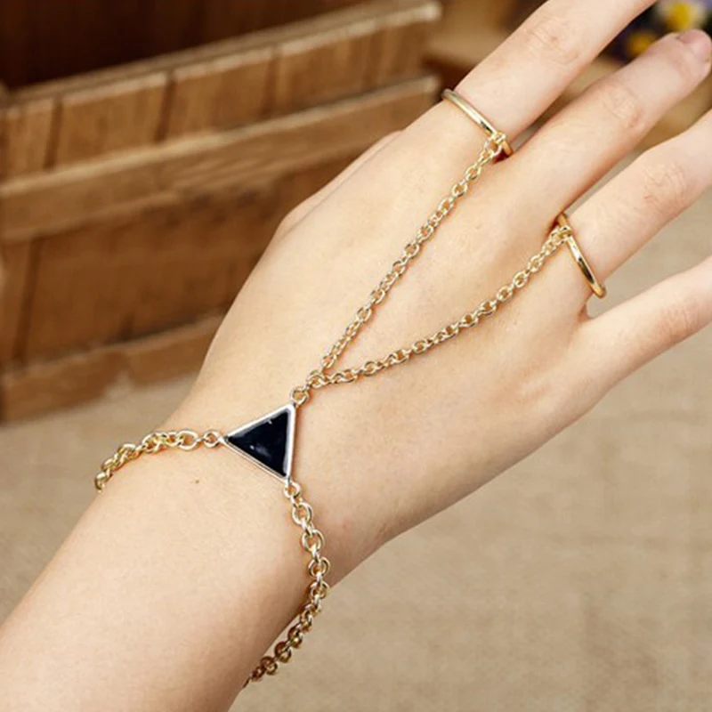 Ladies Double Finger Hand Gold Slave Bracelets Hand Chain Slave