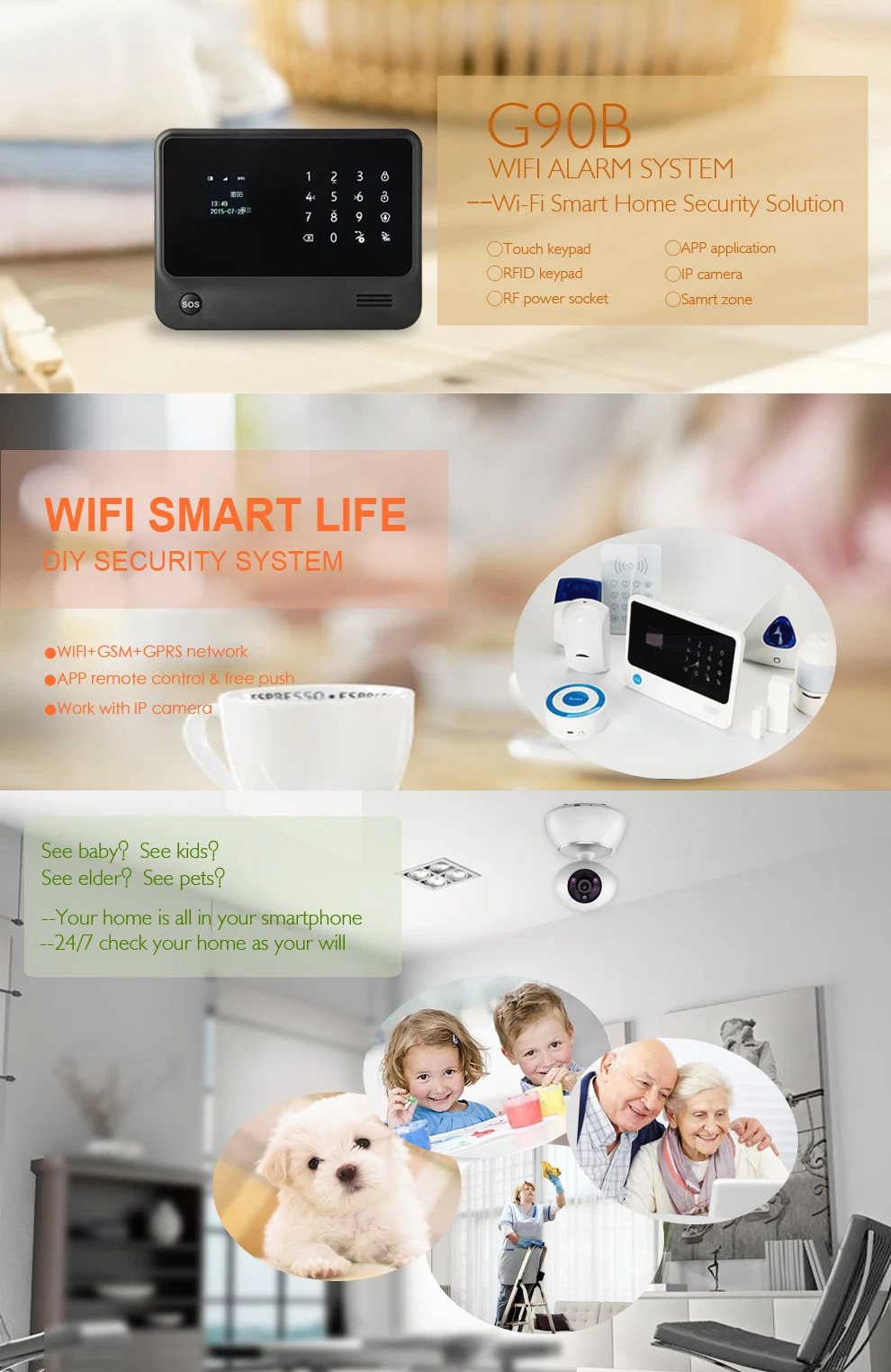 SmartYIBA 2.4g wifi Беспроводной Alarmes 8 проводных зон обороны Строб Сирена WI-FI IP Камера безопасности Системы Главная GSM сигнализация Наборы
