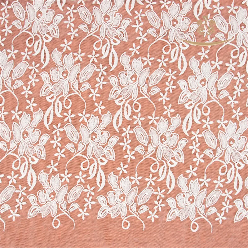 

Higth quality 130cm width Embroidered lace mesh fabric Embroidery Flowers desgin Apparel Sewing Lace fabric brand lace