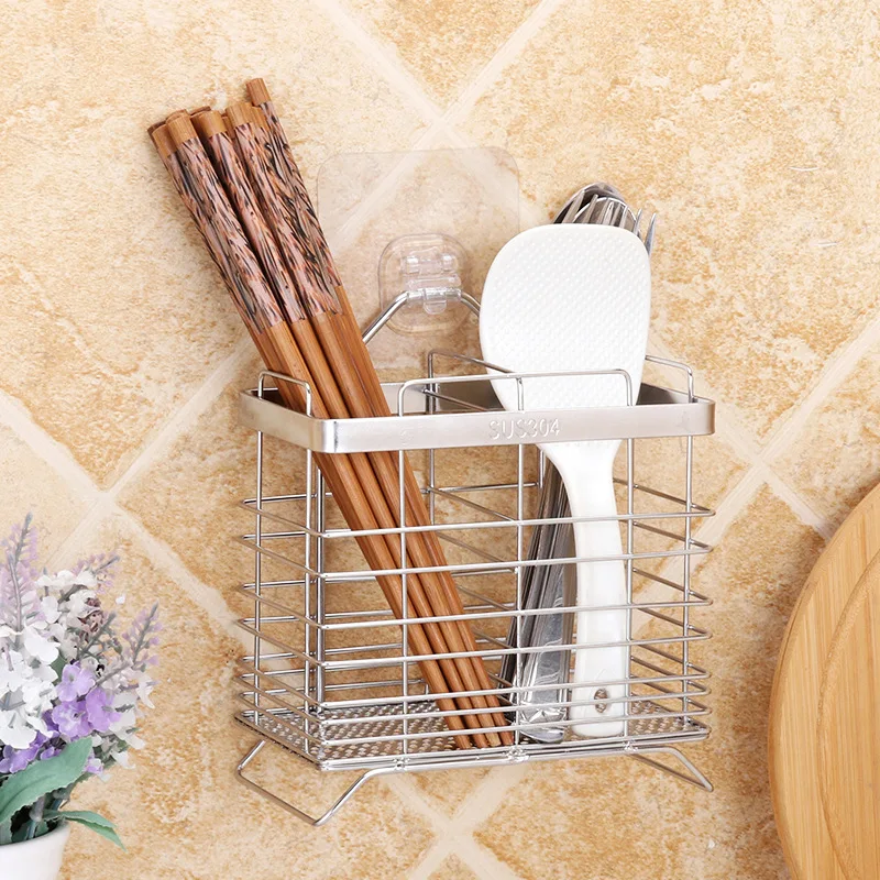 

Stainless Steel Knives Holder Chopsticks Cage Kitchen Organizer Wall Shelf Chopping Board Storage Rack