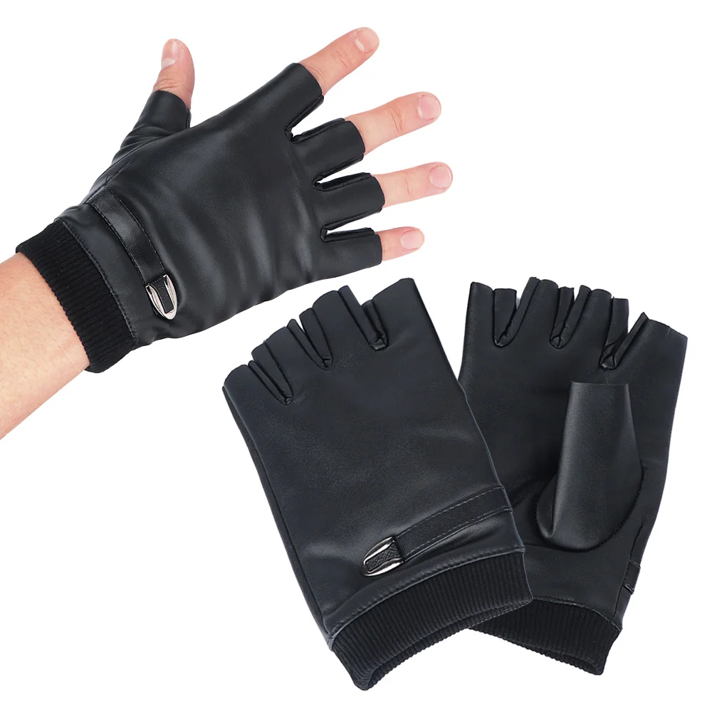 

Hot Sale 1 pair Fashion Men PU Leather Warm Plus Velvet Half Finger Riding Cycling Gloves Outdoor Equipment Sport Accessories