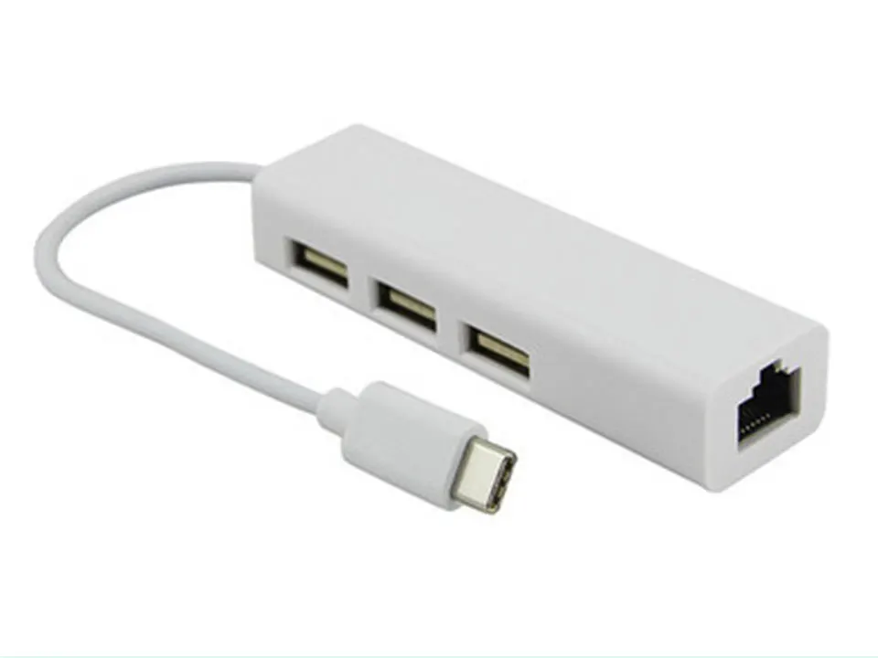 Type C To USB 2.0 HUB 3 Ports USB 101001000 Network Card Rj45 Lan Adapter Gigabit Ethernet High Speed Data For MacBook (13)