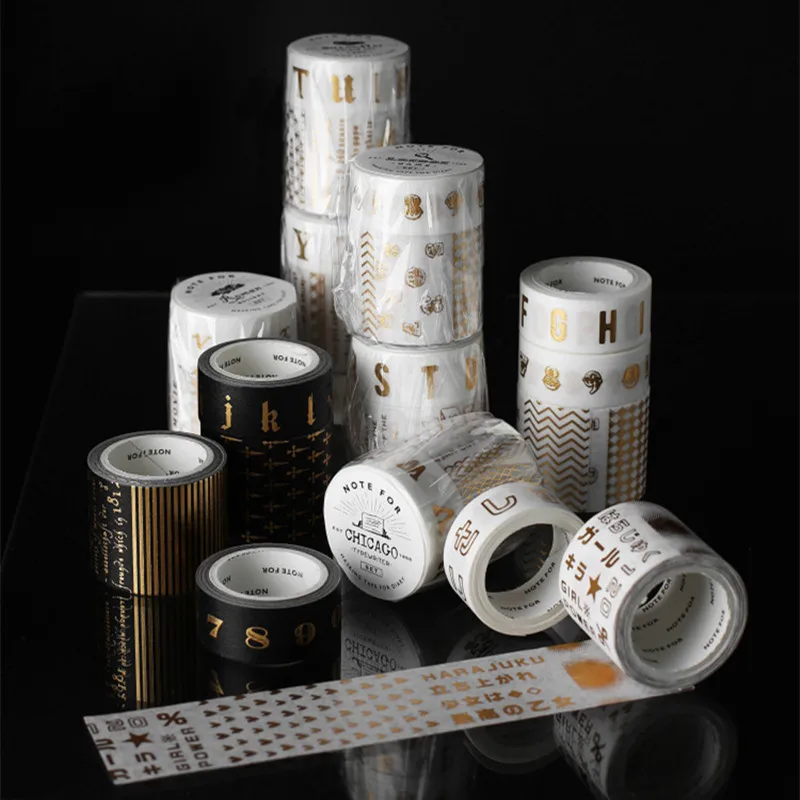 

2pcs/pack Alphabet Number Gilding Washi Tape Diy Scrapbooking Sticker Label Masking Tape School Office Supply