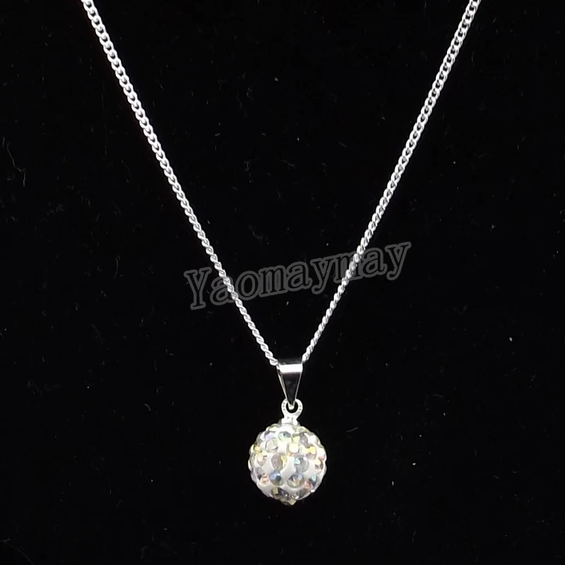 24pcs AB White Crystal Disco Ball Pendant Chokers 18" Cheap Silver