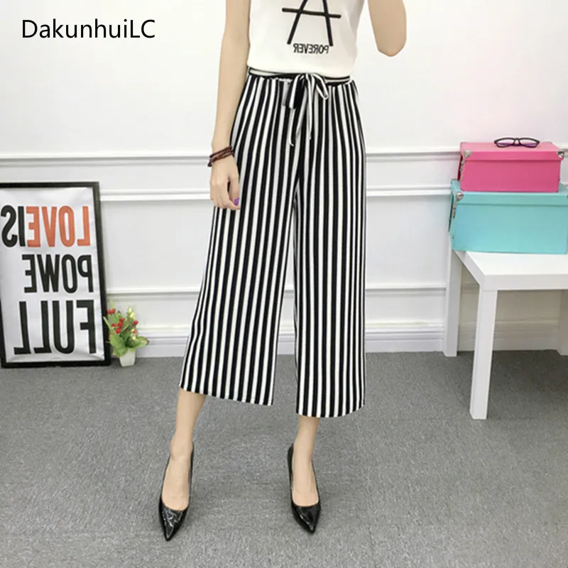 

2019 Fashion Summer Wide Leg Pants Women High Waist Plaid Striped Loose Palazzo Pants Elegant Office Ladies Trousers
