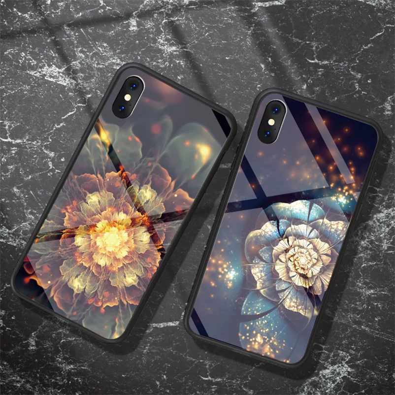 

Tempered Glass Case For iPhone X XS Max XR 10 6 S 6S 7 8 Plus TPU Flowers Funda For Oneplus 6 7 Pro Back Cover For iPhone 7 Case