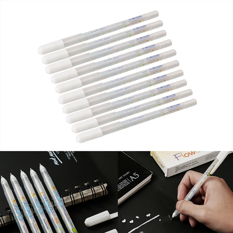 

1PC 0.8mm White ink Gel Pen White Hook Liner Pens Signature Marker Black Paper Highlighter Reviser dropshipping