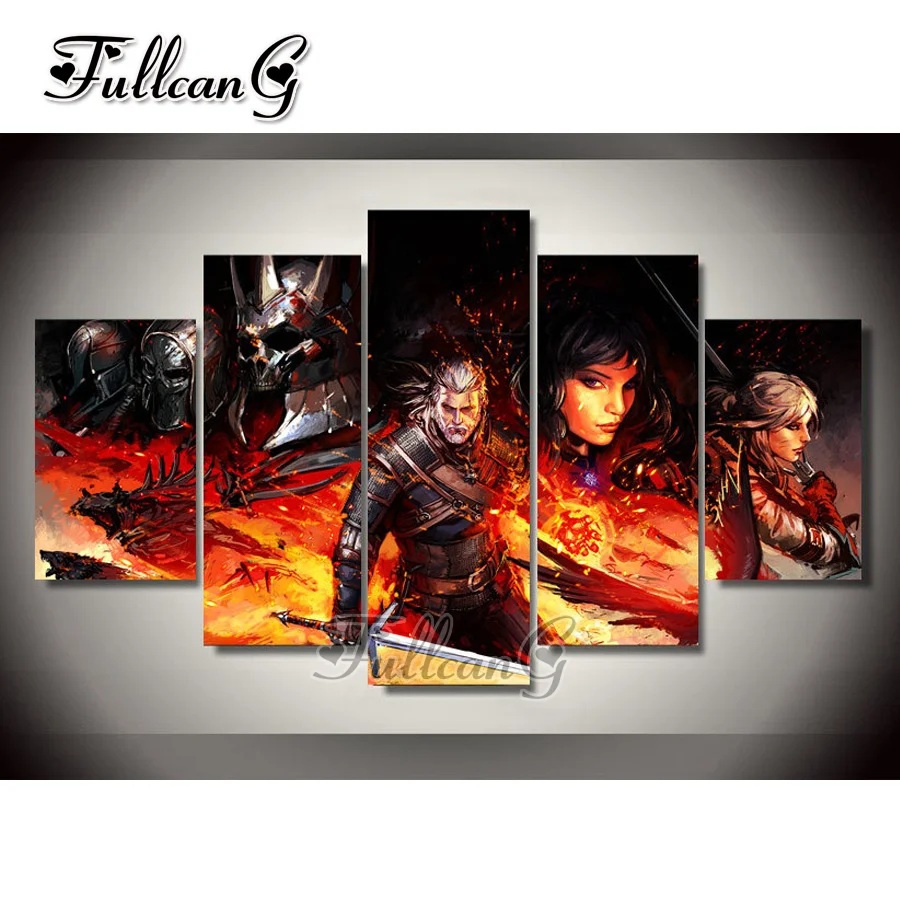 

FULLCANG 5PCS Diy Full Square Diamond Embroidery Witcher Comics Diamond Painting Cross Stitch Mosaic Needlework Kits G315