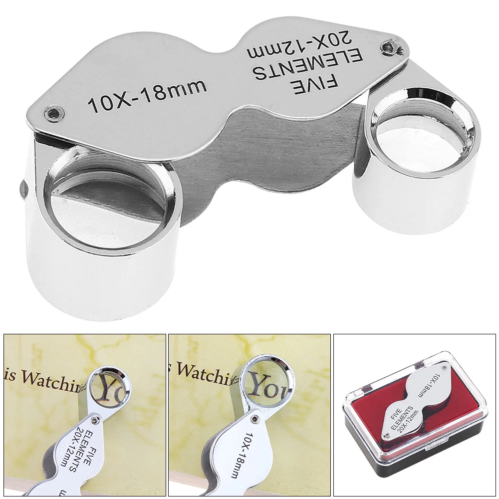 

10X / 20X Portable Magnifier Foldable Double Lens Tool ,Zinc Alloy Magnifying Glass with Box for Jewelry / Diamond / Reading