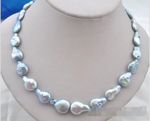 

Free shipping >>>>>18" 20mm baroque Blue freshwater pearl necklace