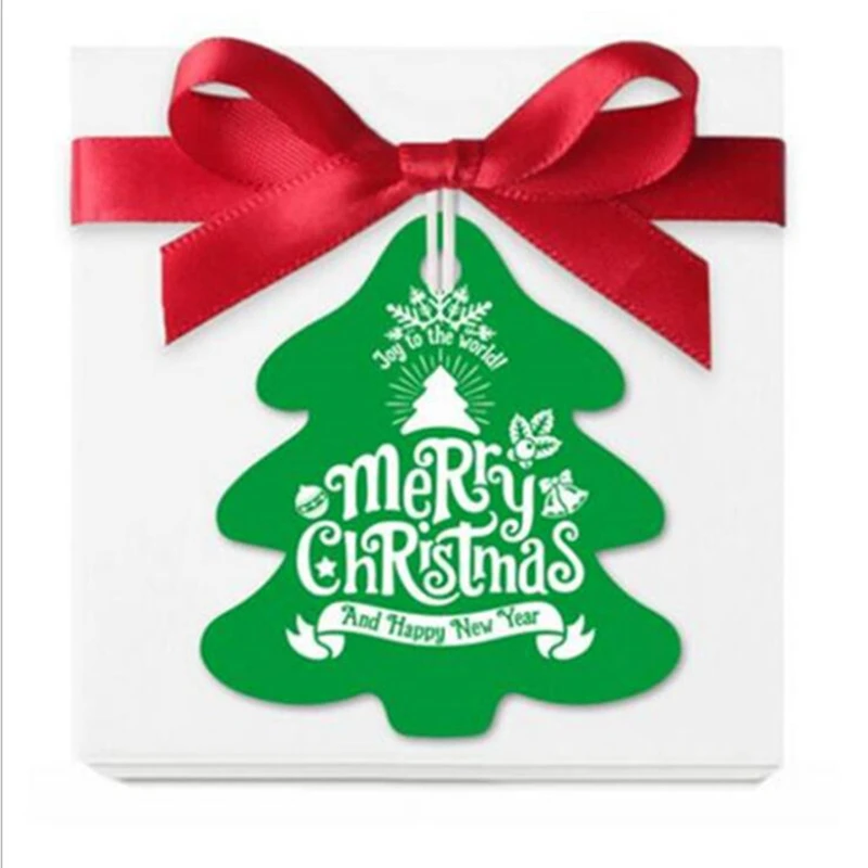 

100pcs 5x5.5cm Christmas Tree Merry Christmas Happy New Year Gift Hanging Tag For Christmas Gift Packaging