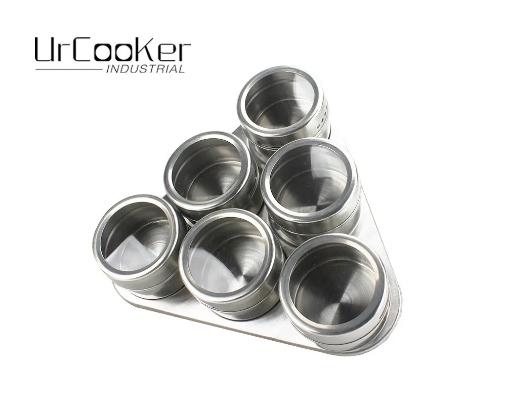

6Pcs/1Set Spice Stainless Steel Magnetic Cruet Condiments Spice Rack Pots Set for Spice