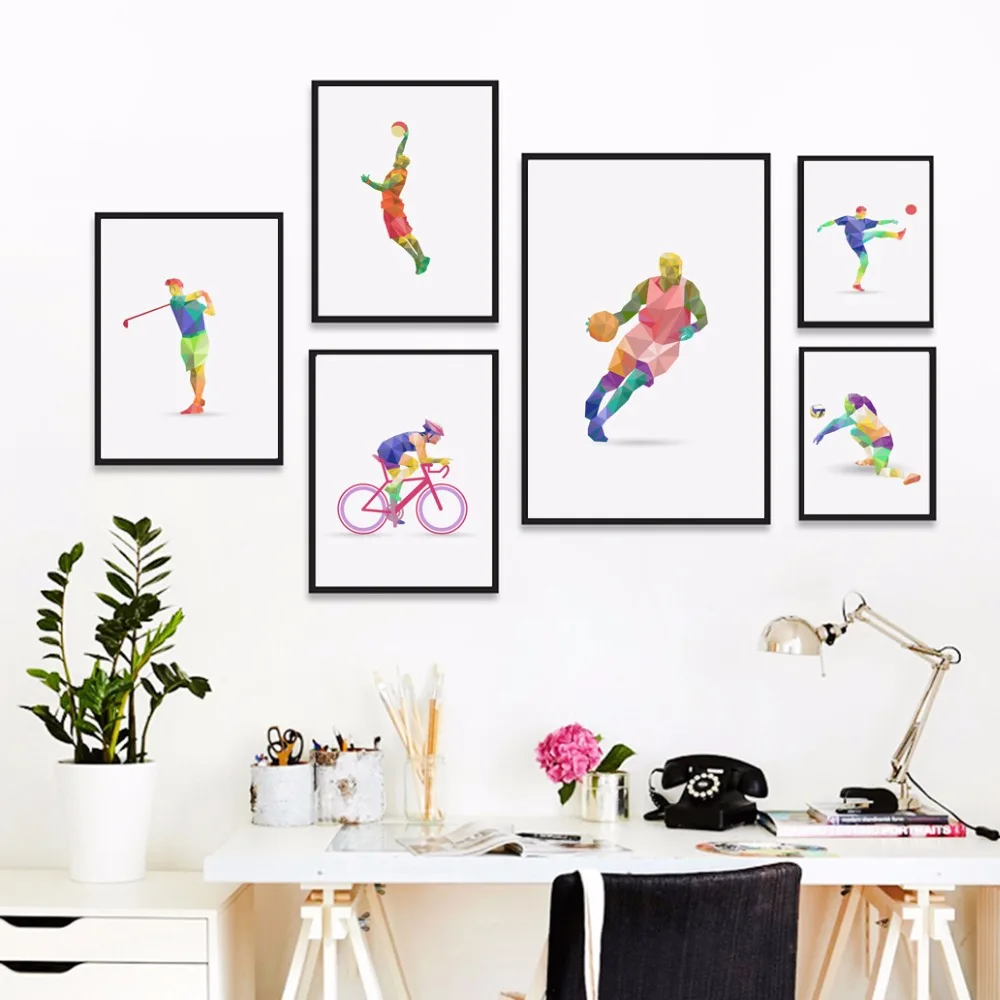Best Geometry Sports Abstract Sports Ski Football Basketball Print Poster Canvas Painting Wall Art Picture Home Decor
