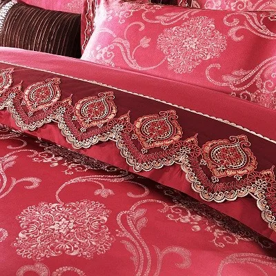 White Silver Color Jacquard Luxury Bedding sets 4/6 Pcs Queen/King size lace cotton Stain Bed set Bed linen Duvet cover pillow 56