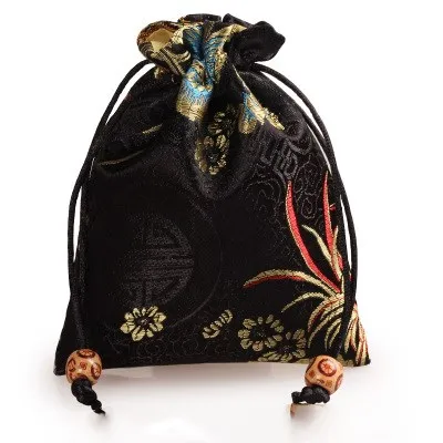 Вишневый цветок маленький китайский шелковый мешок Drawstring подарочные сумки сувенир для свадебной вечеринки мешочек для ювелирных украшений с подкладкой 50 шт./партия - Цвет: Черный