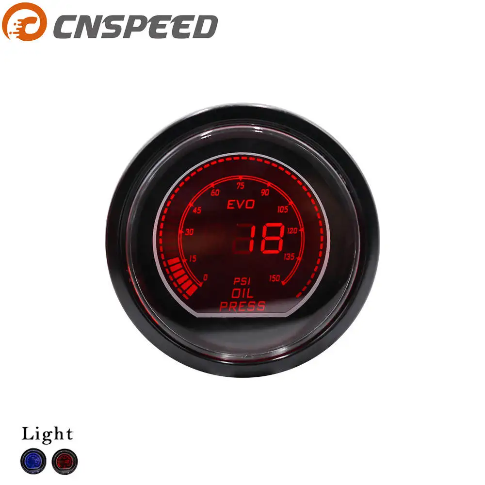 CNSPEED Oil press gauge 52mm 2inch EVO LCD Red/Blue Led 0 150 PSI Oil Pressure Gauge With Sensor