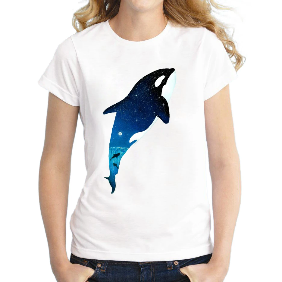 

2018 New Fashion Starry Animal Design Women T Shirt Short Sleeve Casual T-shirts Galaxy Cat/ Penguin/ Orca Printed Novelty Tee