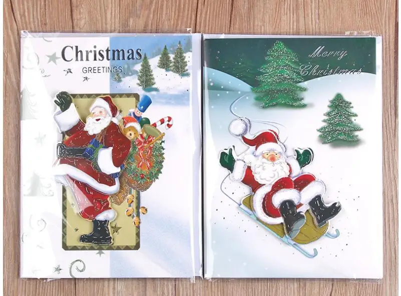 Музыка 3D лазерная резка Рождественская елка и Санта Клаус бумажная открытка ручной работы Счастливого Рождества поздравительные открытки Рождественские подарки 5 шт./лот