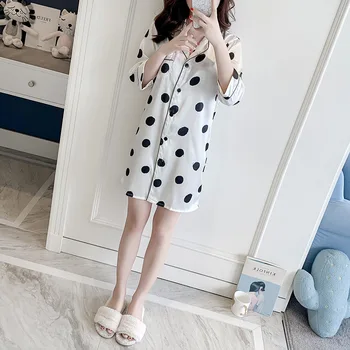 

White Summer Womens Sleep Robe Shirt Pajamas Sleepwear Lady Home Wear Nightgown Sexy Kimono Bath Gown Sleepshirts M-XL