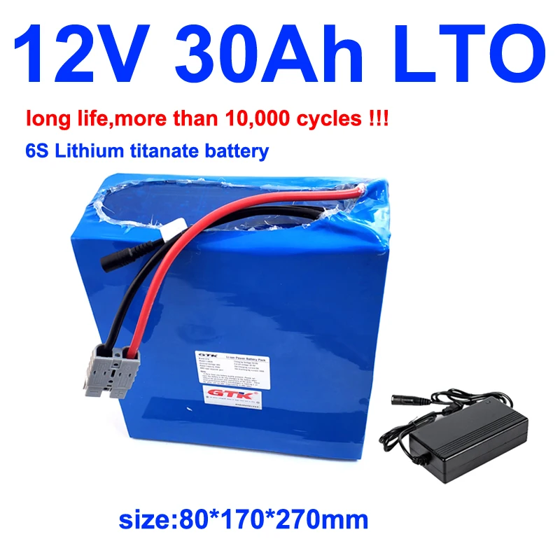 GTK 12v 30ah LTO battery pack Lithium titanate battery BMS 6S 14.4V for  Household appliances light Lawn mower UPS + 5A Charger