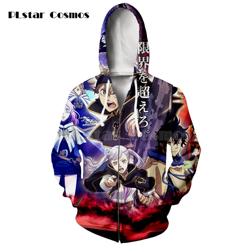 PLstar Cosmos High Quality Polyester Womens Mens Hoodies Zipper Hoodie 3d Print Black Clover Clothes Women Men Zip up Jacket