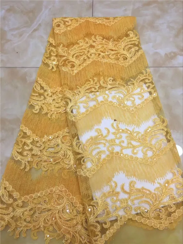 2018 High Quality African Lace Fabric Gold Red French Net Embroidery Sequins Tulle For Nigerian party Dress yellow | Дом и сад