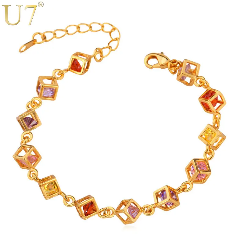 

U7 Tennis Bracelet For Women Trendy Gold/Silver Color Colorful Cubic Zirconia Jewelry Chain Bracelet H558