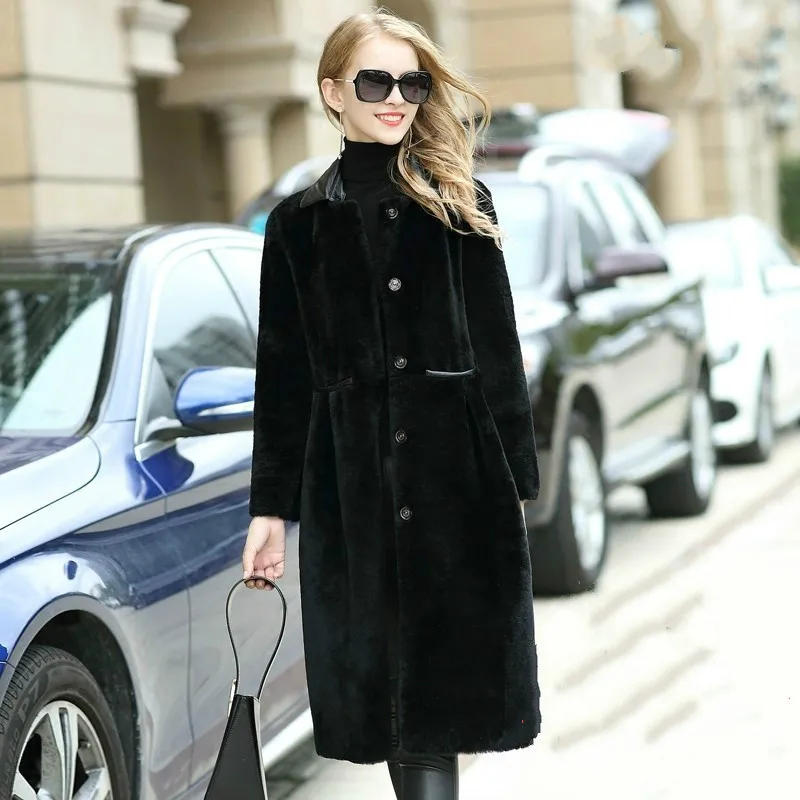 

YOLANFAIRY Top Quality Wool Double Faced Coat Sheepskin Leather Jacket Wool Fur Coat Women Winter Warm Thick Outwear ZQ1677MF353