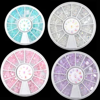 Tanie 1 Box DIY Kamień Kameleon Opal Cyrkonie Do Paznokci Biały AB/różowy AB/fioletowy AB/niebieski AB Płaski Powrót Klejnot 3D Zdobienie Paznokci Dekoracje W Kole