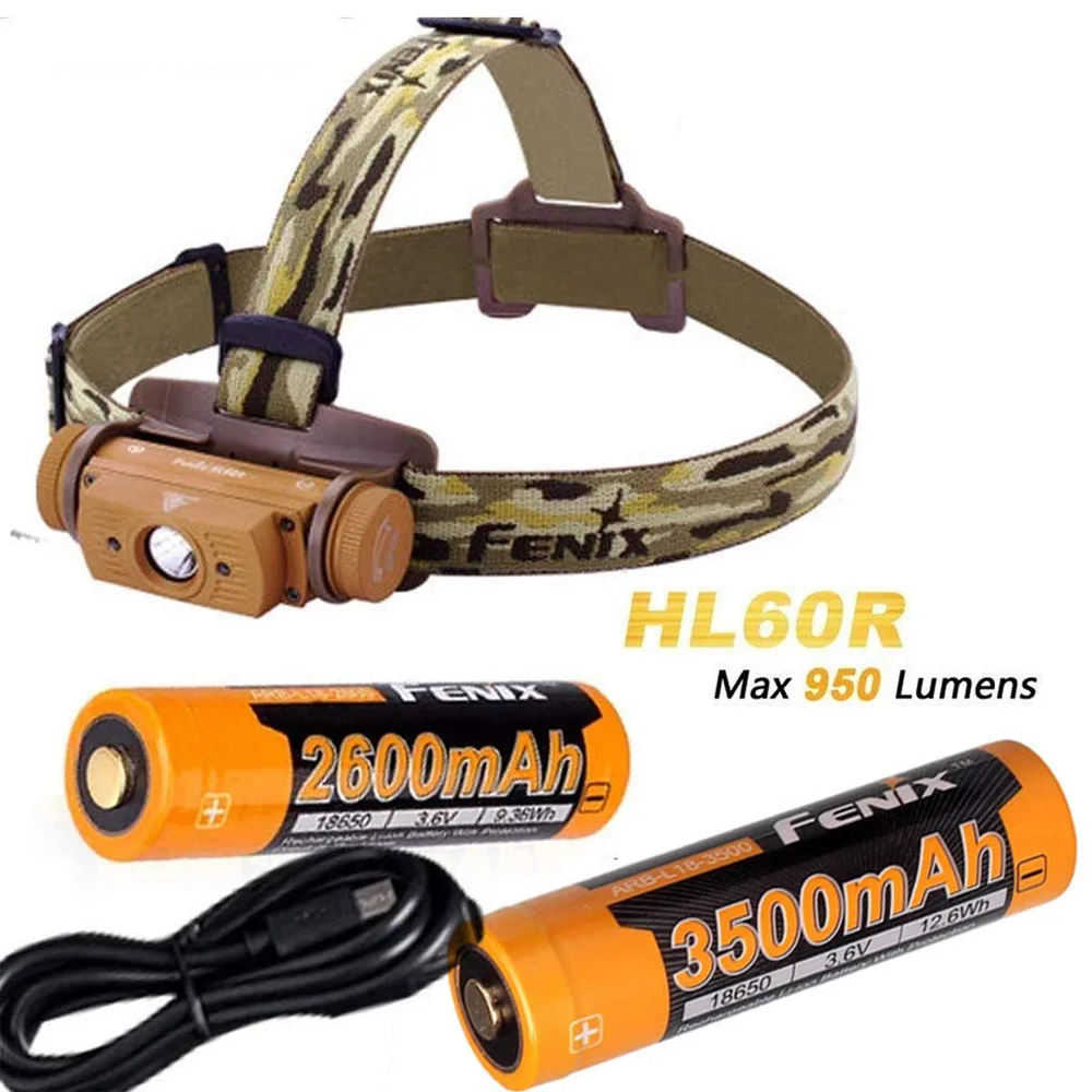 

Fenix HL60R 950 Lumen USB rechargeable CREE XM-L2 T6 LED Headlamp with Fenix 2 x 18650 rechargeable Li-ion battery