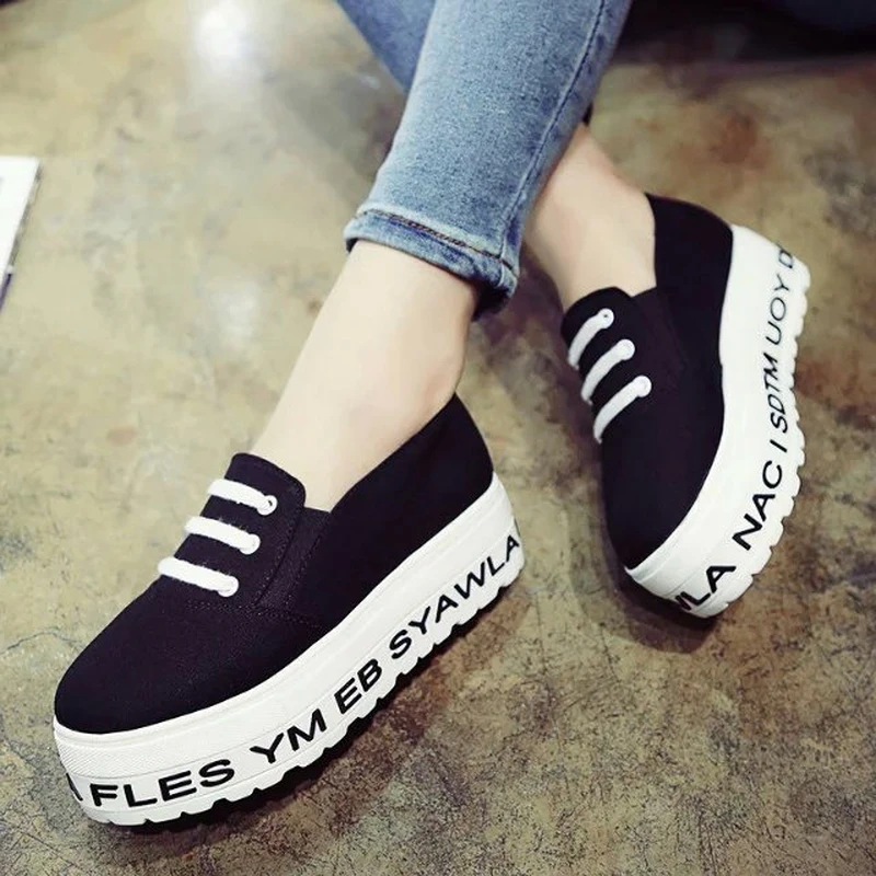 

Mazefeng 2018 Spring Leisure Style Female Shoes Slip-on Solid Women Casual Shoes Platform Women height Increasing Shoes
