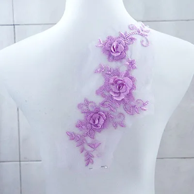 28,5*10 см 3D цветок вышитые кружева аппликации для DIY свадебное платье костюм вечернее платье 15 цветов кружева мотив нашивки шитье на - Цвет: Light purple